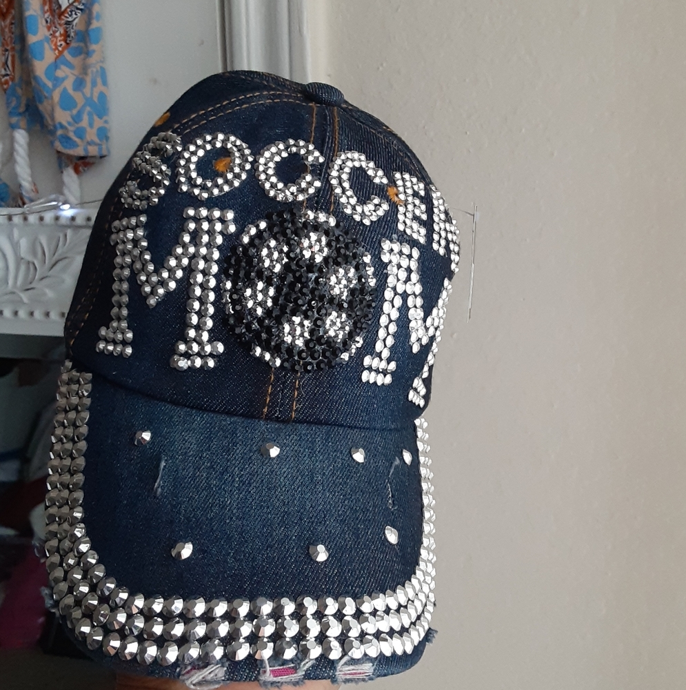 Denim Bling Soccer Mom Baseball Cap Hat